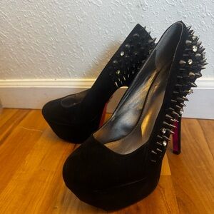 Qupid Love Black and Pink Spiked Heels